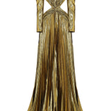 Pleated and Draped V Neck Maxi