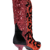 Low Heeled Sequined Boots with Pattern