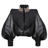 Organza Shirt with Neck Embroidery
