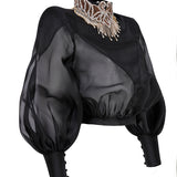 Organza Shirt with Neck Embroidery