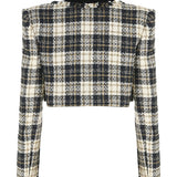 Golden Buckled Check Patterned Crop Jacket