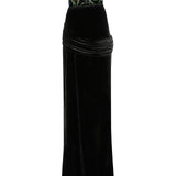 Strapless Floral Detailed Corset With Velvet Maxi Skirt