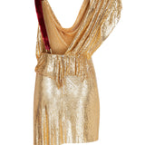 Gold Metal Cowl Neck Draped Mini Dress