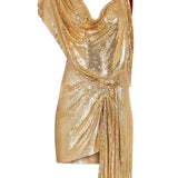 Gold Metal Cowl Neck Draped Mini Dress