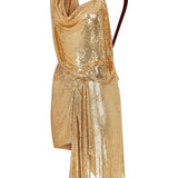 Gold Metal Cowl Neck Draped Mini Dress