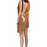 Gold Metal Cowl Neck Draped Mini Dress