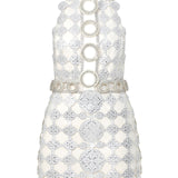 HALTER NECK CRYSTAL EMBELLISHED MINI DRESS WITH NECK DETAILS
