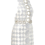 HALTER NECK CRYSTAL EMBELLISHED MINI DRESS WITH NECK DETAILS