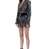 Quilted Embroidered Crop Jacket With Crystal Embellishment