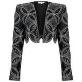 Quilted Embroidered Crop Top Jacket with Crystal Embellishment