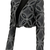 Quilted Embroidered Crop Top Jacket with Crystal Embellishment