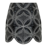Quilted Embroidered Crop Mini Skirt with Crystal Embellishment