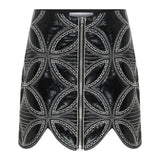 Quilted Embroidered Crop Mini Skirt with Crystal Embellishment