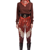 Marouetry Patterned Velvet High Waist Baggy Pants