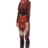 Marquetry Patterned Velvet High Waist Baggy Pants