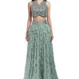 Silk Chiffon Lazer Cut Crystal Detailed Maxi Skirt