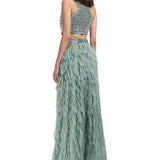 Silk Chiffon Lazer Cut Crystal Detailed Maxi Skirt