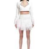 Tweed Crystal Embellished Mini Skirt With Silk Chiffon Details