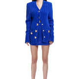 Soft Knit Cardigan With Gold Buckles Shoulder Pads