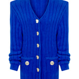 Soft Knit Cardigan With Gold Buckles Shoulder Pads