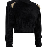 Velvet Yarn Turtle Neck Sweater With Gold Gun Buckles