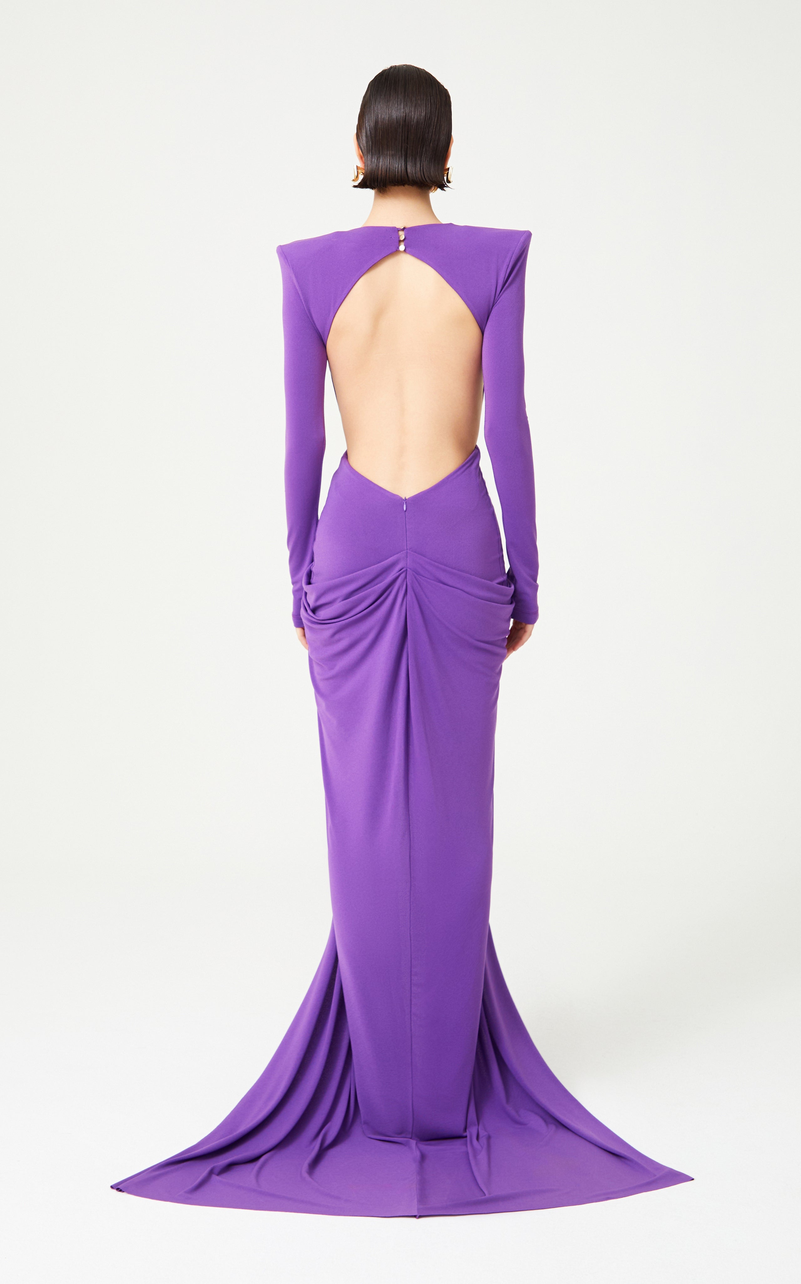 Lilac V-Neck Draped Maxi Dress With Metallic Accessories – RAISA