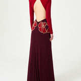 Multi Color Stretchy Backless Gown With Gold Flower Embellishments