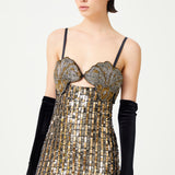 Antic Gold & Silver Hand-Embroidered Silk Chiffon Mini Dress