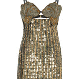 Antic Gold & Silver Hand-Embroidered Silk Chiffon Mini Dress