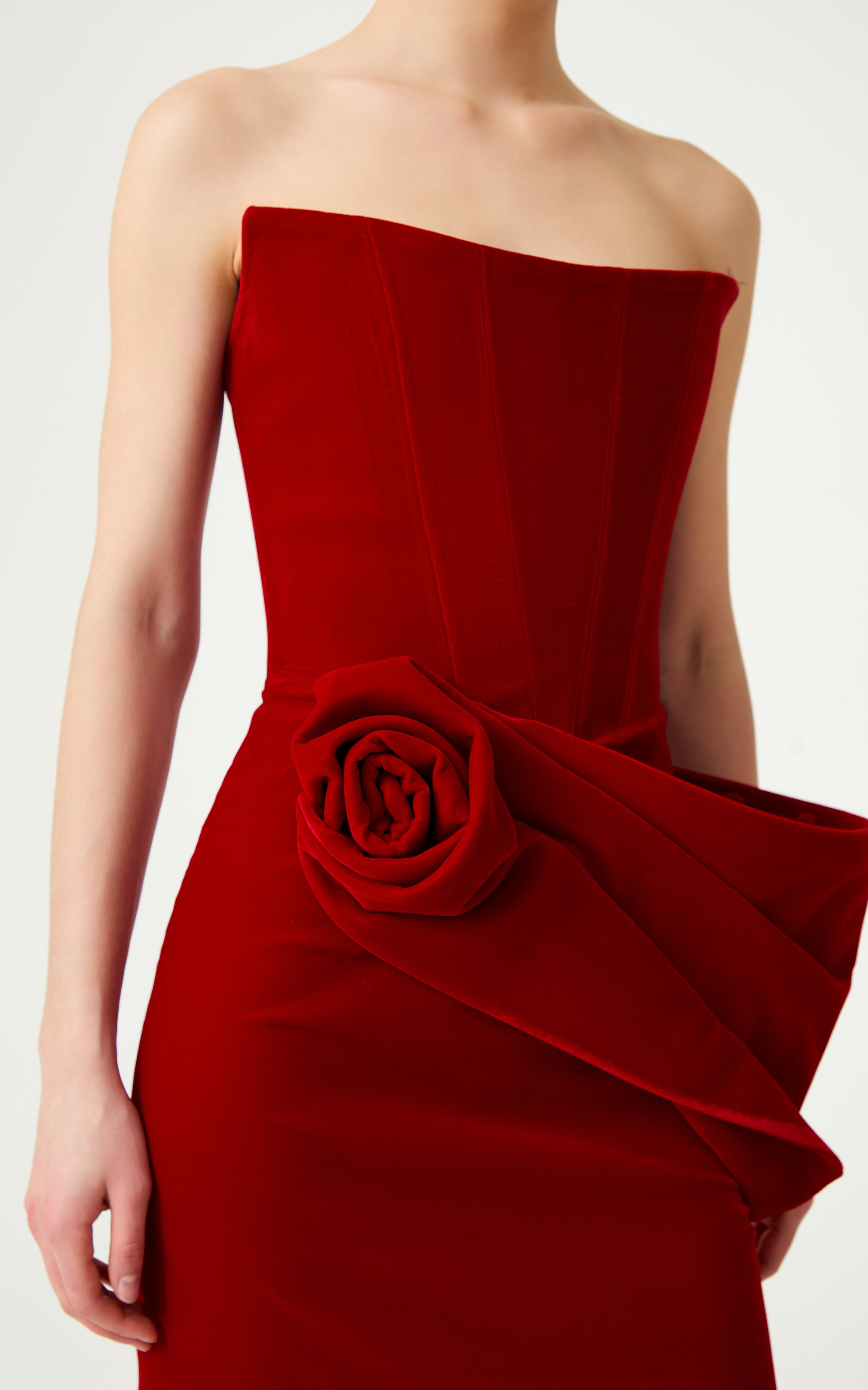 raisa vanessa red dress Red Silk Velvet Maxi Dress With Handmade Flower Detail RAISA VANESSA INT
