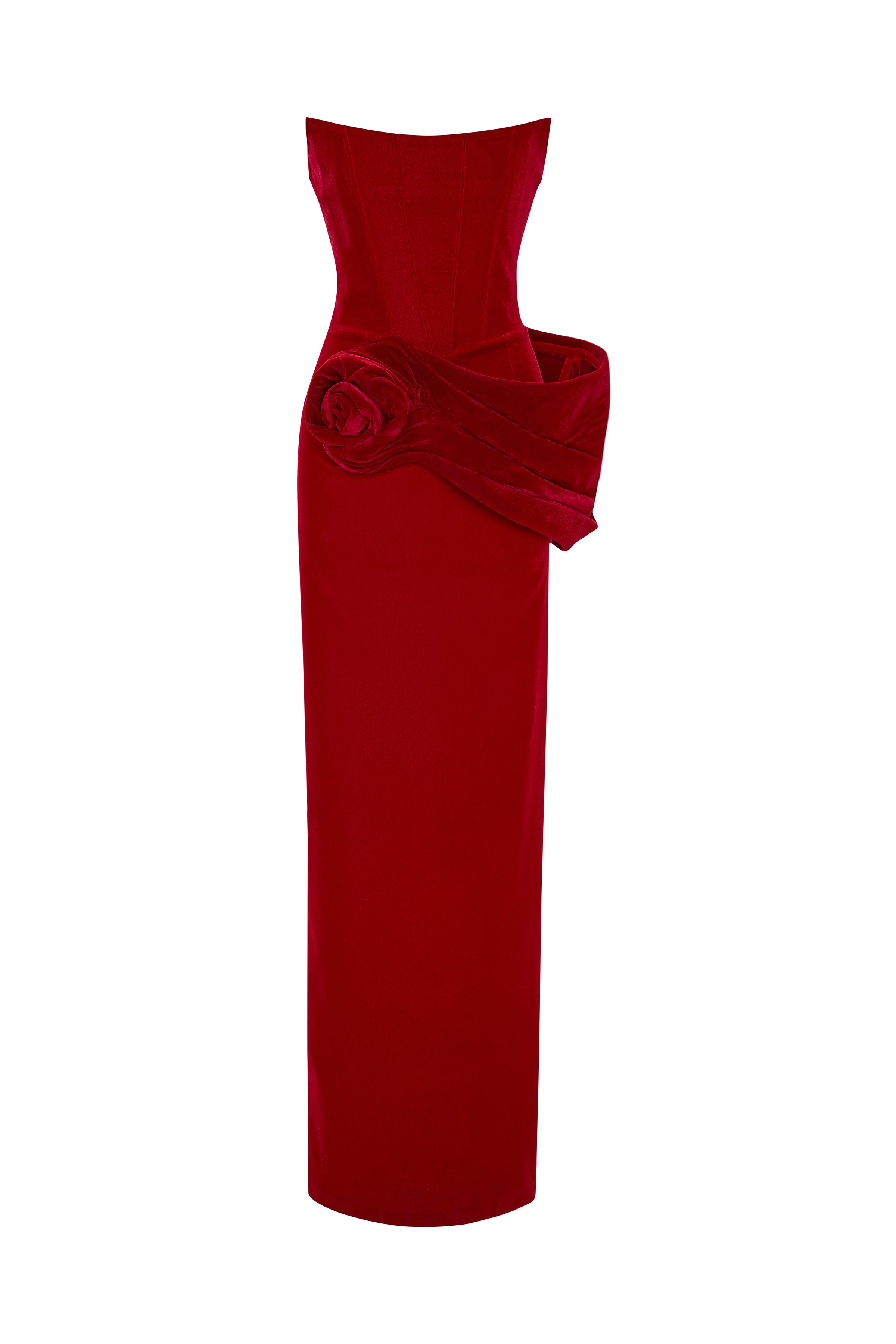 Red Silk Velvet Maxi Dress With Handmade Flower Detail – RAISA VANESSA INT Red Silk Velvet Maxi Dress With Handmade Flower Detail – RAISA VANESSA INT