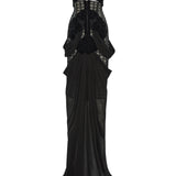 Laser Cut Black Corseted Maxi Dress With Flower Brouded Bra And Chiffon Skirt