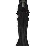 Laser Cut Black Corseted Maxi Dress With Flower Brouded Bra And Chiffon Skirt