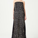 Black Handmade Gold Polka Dot Detailed Silk Chiffon Maxi Dress