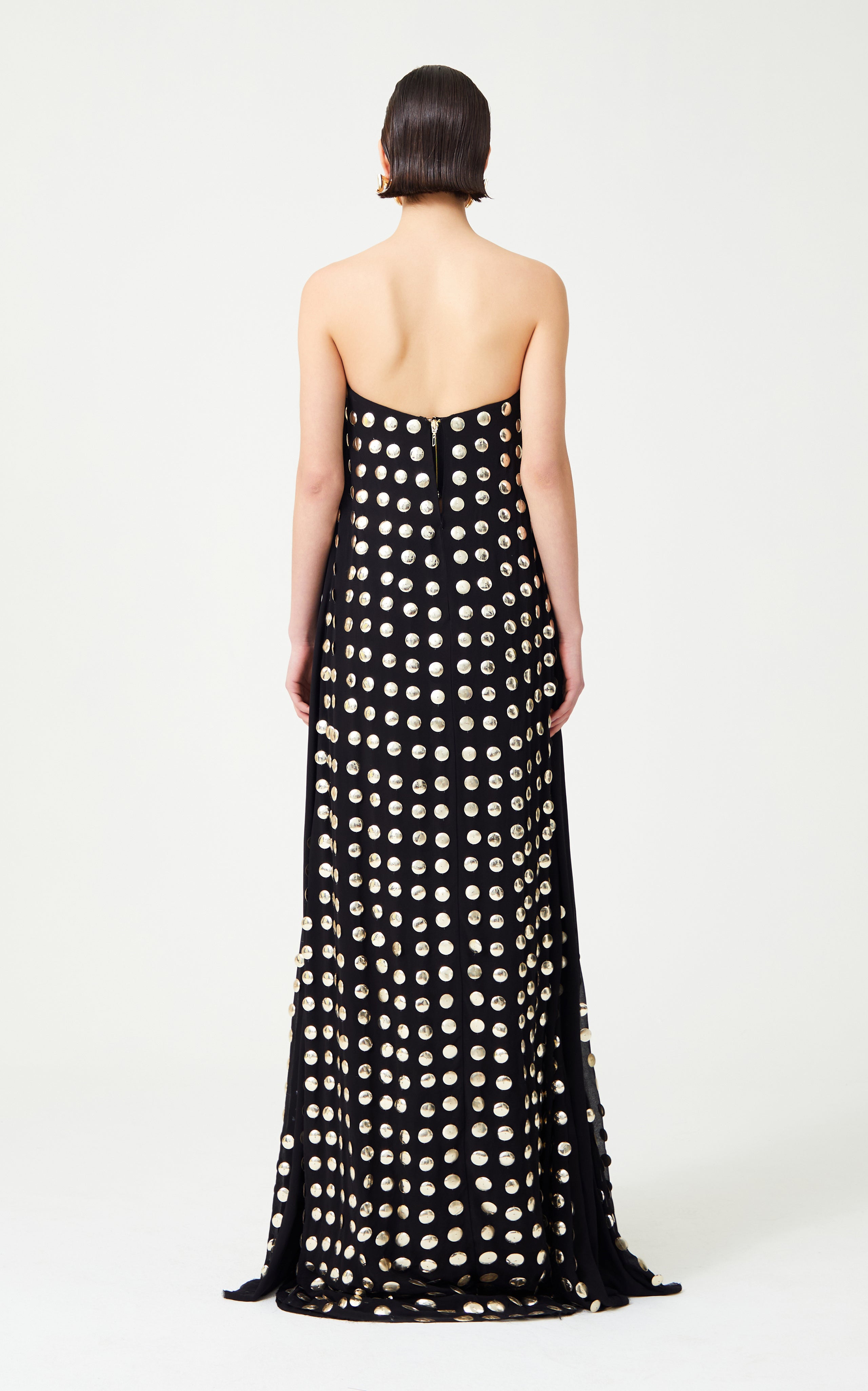 Black Handmade Gold Polka Dot Detailed Silk Chiffon Maxi Dress with Cr – RAISA VANESSA INT