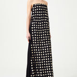 Black Handmade Gold Polka Dot Detailed Silk Chiffon Maxi Dress