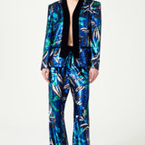 Flower Patterned Sequin Woven Lycra Jacket With Velvet Collar