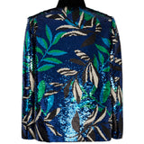 Flower Patterned Sequin Woven Lycra Jacket With Velvet Collar