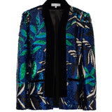 Flower Patterned Sequin Woven Lycra Jacket With Velvet Collar