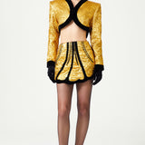 Gold Art-Deco Styled Mini Jacket With Black Velvet Details