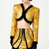 Gold Art-Deco Styled Mini Jacket With Black Velvet Details