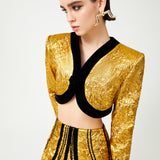 Gold Art-Deco Styled Mini Jacket With Black Velvet Details