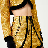 Gold Art-Deco Styled Mini Jacket With Black Velvet Details