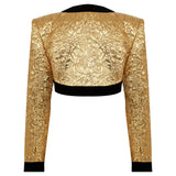 Gold Art-Deco Styled Mini Jacket With Black Velvet Details