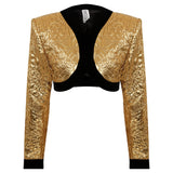 Gold Art-Deco Styled Mini Jacket With Black Velvet Details