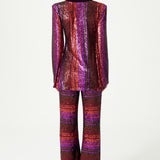 Multi Color V-Neck Pailletted Jacket With Velvet Collar