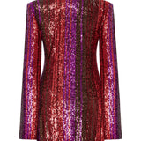 Multi Color V-Neck Pailletted Jacket With Velvet Collar