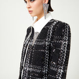 Black & White Plaid Tweed Sequined Jacket