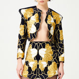 Gold Flower Brouded Jaquard Mini Jacket