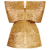 Gold Jacquard Fully Boned Sculptural Jacket With Flower Detail